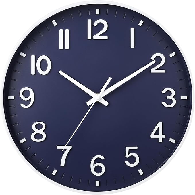HZDHCLH Wall Clocks Battery Operated,Wall Clock Navy Blue,14 inch Wall Clock Silent Non Ticking Modern 3D Numbers for Kitchen Bedroom Living Room Office Classroom Decor
