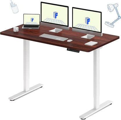 FLEXISPOT E3 Dual Motor 60 x 24 Electric Standing Desk Sit Stand Up Desk, Holds 220 lbs, Adjustable Height w/ Memory Presets, One-Piece Mahogany Desktop & White Frame, Ships in 2 Boxes