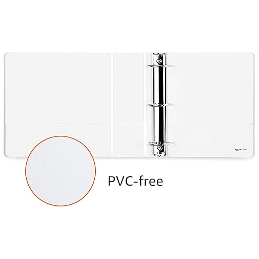 Amazon Basics 3 Ring Binders, 3 Inch D-Ring Organizer for School, Home Office, Paper Storage, White, 2 Pack