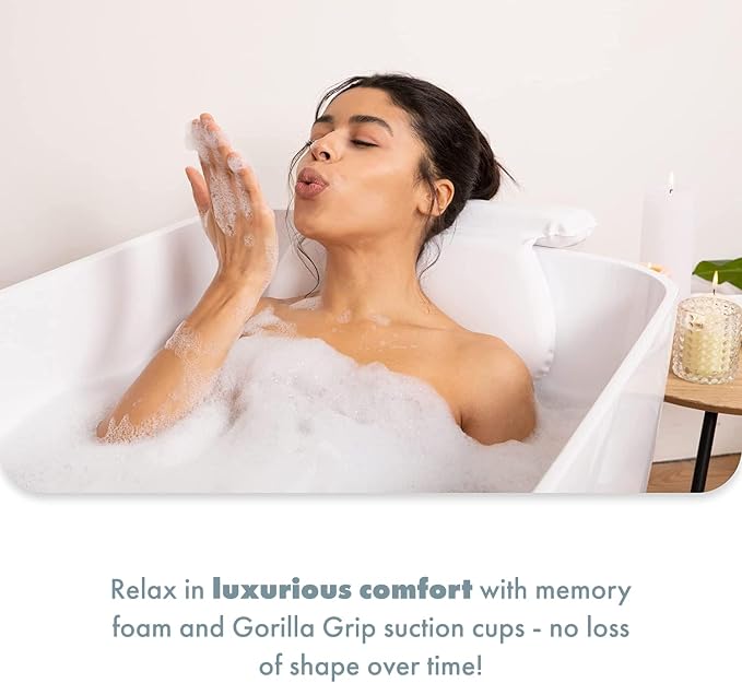 TranquilBeauty Bath Pillow, White, PVC, Pain Relief, 7 Suction Cups - Ergonomic Head & Back Support, Luxury Spa Experience, Waterproof Design, Ideal for Elderly & Children