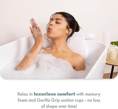 TranquilBeauty Bath Pillow, White, PVC, Pain Relief, 7 Suction Cups - Ergonomic Head & Back Support, Luxury Spa Experience, Waterproof Design, Ideal for Elderly & Children