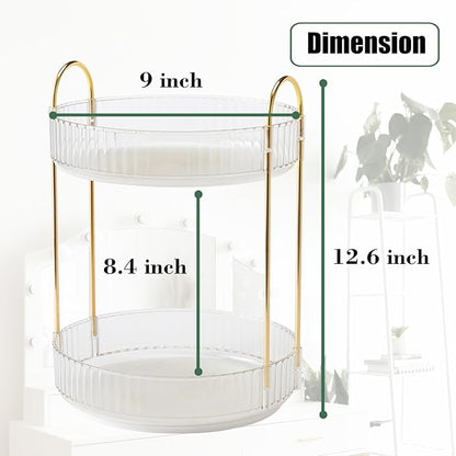 Rotating Makeup Organizer Countertop 2 Tier Lazy Susan Trays Clear Skincare Perfume Storage for Bathroom Counter Vanity, Transparent