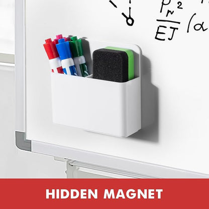 BEYGORM 2 Pack Plastic Magnetic Pen Holder for Refrigerator, Dry Erase Marker Holder for Whiteboard，Magnet School Locker Organizer Accessories, Pencil Cup, Pen Caddy, Classroom Organization(White)
