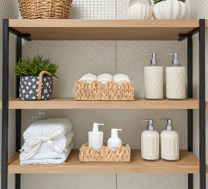 Decorative Toilet Paper Storage Basket, 2 SAME SIZES Modern Farmhouse Home Decor Scalloped Basket for Organizing, Pantry Baskets for Shelves, Living Room, w/Wood Handles, Natural