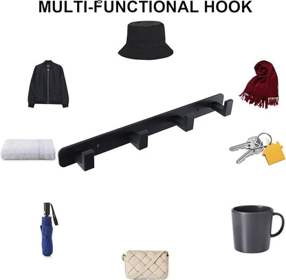 Coat Rack, Heavy Duty Stainless Steel 4 Tri Coat Hook Hanger, Wall Mounted Storage Wall Hooks, Rustic Clothes Hook/Key Hook Rail for Bathroom Kitchen Entryway(4 Hook Black)