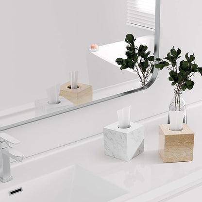 N NANSHOP Natural Travertine Marble Tissue Box Holder Cover, Square Cube Tissue Box Holder with Open Bottom for Bathroom Vanity Tops, Bedroom Dressers, Kitchen Countertop, Travertine Beige(NS022)