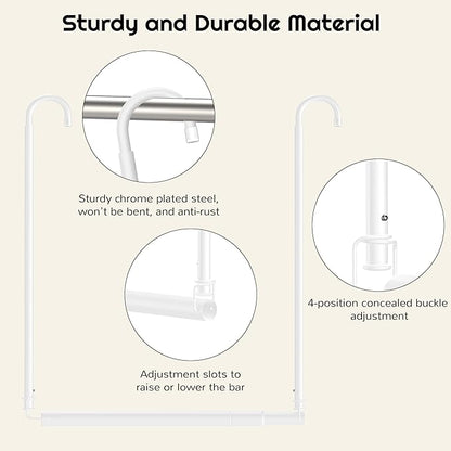 Hanging Closet Rod Adjustable Width Height Closet Rod For Hanging Clothes White 1 Pack Closet Extender Hanging Rod Clothes Space-Saving Hanging Bar Organizer
