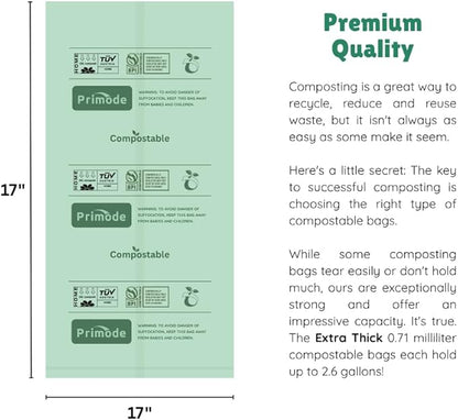 Compost Bags, Compostable Trash Bags 3 Gallon Compostable Bags 300 Count Small Compost Bags for Countertop bin Extra Thick 0.71 Mil. ASTM D6400 Certified By BPI and TÜV AUSTRIA (3 Gallon, 300 Units)