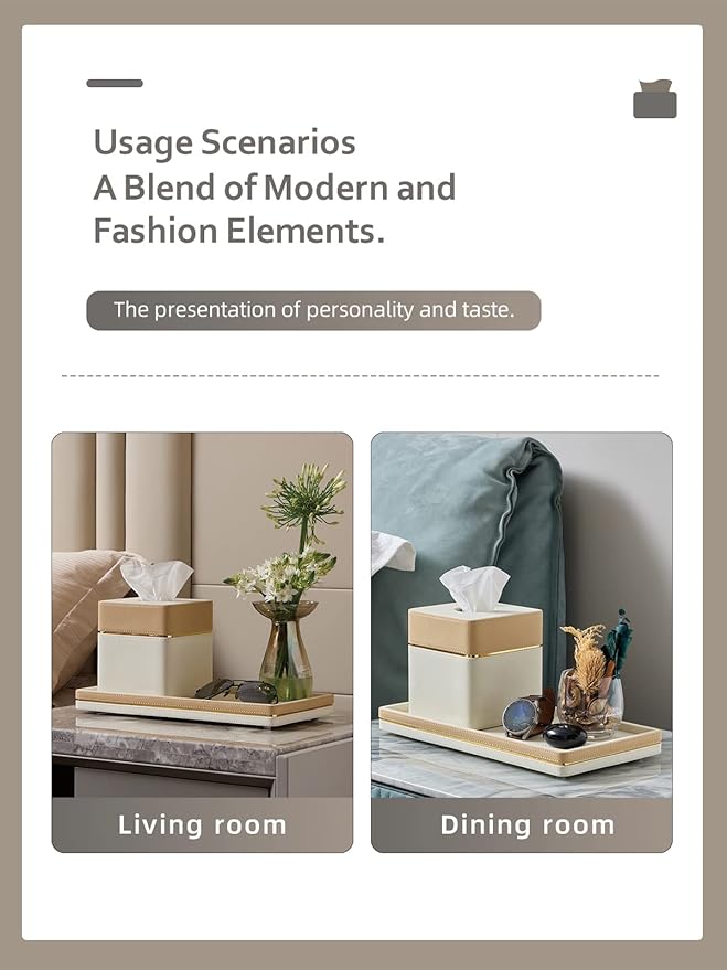 Cloudever Tissue Box Holder Cover Square, Modern PU Leather Decorative Tissue Cube Holder Organizer-Apricot Cream
