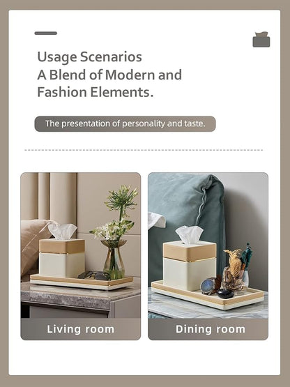 Cloudever Tissue Box Holder Cover Square, Modern PU Leather Decorative Tissue Cube Holder Organizer-Apricot Cream