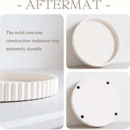 Decorative Tray for Coffee Table, Living Room, Side Table, 11" White Round Concrete Home Decor Serving Trays for Accent Table, Console Table
