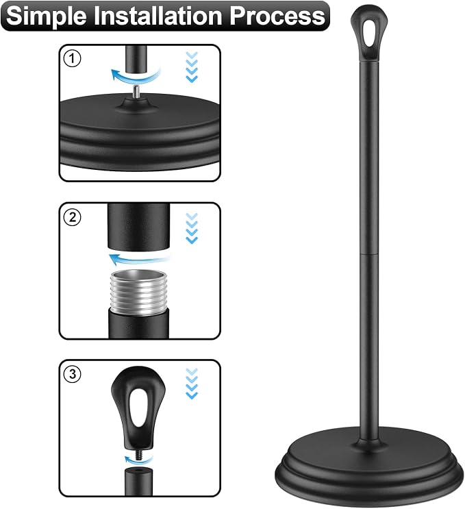 KASUNTO Toilet Paper Holder with Rustproof, Metal Free Standing Toilet Paper Stand Storage for Bathroom, Tissue Paper Roll Holder for Bathroom Accessories (Black)
