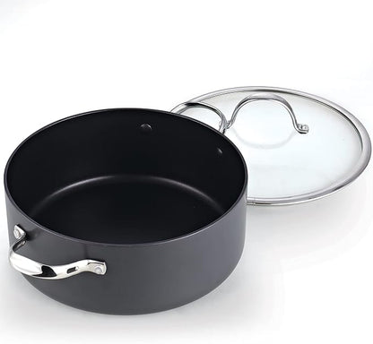 Cooks Standard Classic 7-Quart Stock Pot Dutch Oven Casserole with Glass Lid, Hard Anodized Nonstick Stockpot, Not Induction, Black