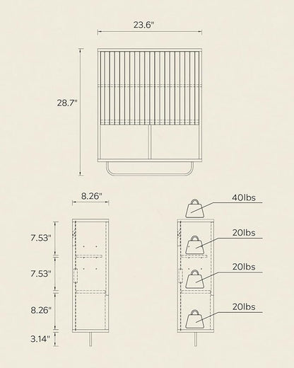 Fluted Wall Cabinet, Modern Medicine Cabinet Bathroom with Doors and Adjustable Shelf Towel Rack Wood Storage Cabinet for Kitchen Dining Room Living Room, Brown