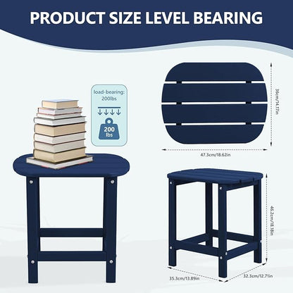 Plawdlik Hdpe Outdoor Adirondack Side Table, Wooden Textured, Set for Patio, Garden, Porch, Pool Composite Patio, Backyard, Bathroom and Indoor, Maintenance & Weather Resistant(Navy Blue)