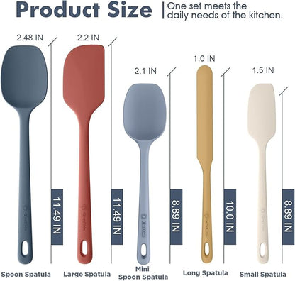 ChefAide 5 Pieces Silicone Spatula Set, Food Grade Rubber Spatula, Upgrade Strong Handle with Ergonomic Grip, Heat Resistant Up to 600°F for Nonstick Cookware, Cooking