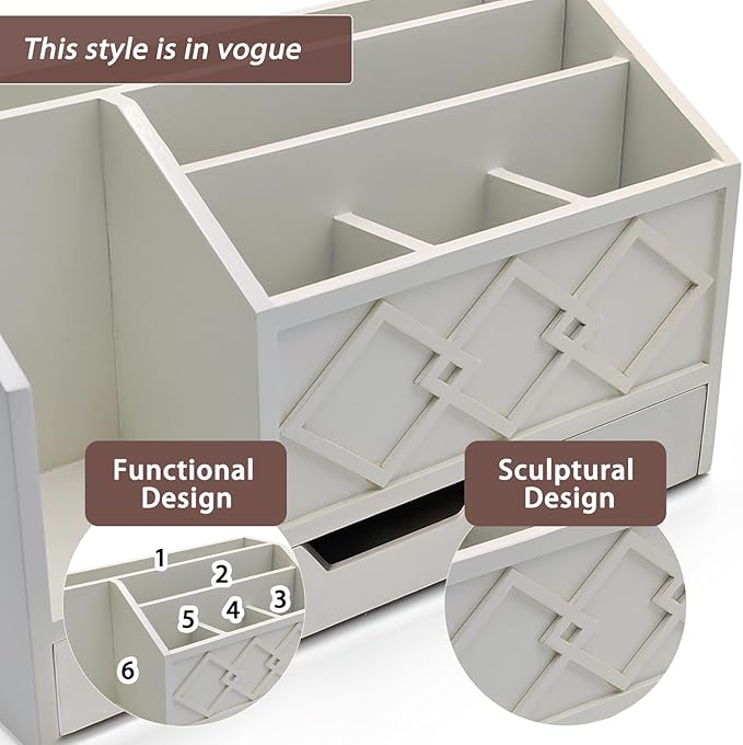 White Wooden Mail Organizer with Drawer, Three Tiered Desk Accessories for Office Organization and Storage, Stylish Countertop Document Storage, Home/Office/Classroom Supplies (White01)