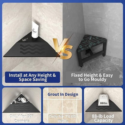 10'' Corner Foot Rest for Shaving Legs, 304 Stainless Steel Grout in Footrest with Shaving Holder, Recessed Designed Foot Ledge for Bathroom Shower