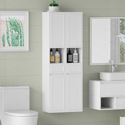 Tall Bathroom Storage Cabinet, Wall Mounted or Floor Mounted,Narrow Slim Wall Cabinet with 2 Door, 1 Drawer, Open Shelf for Living Room, 11.81" D x 11.81" W x 65" H (Embossed White, 2 PCS)