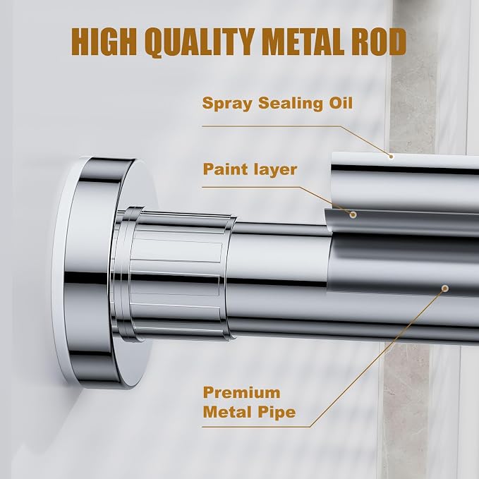 Ausemku Shower Curtain Rod Tension, 32-104 Inch Adjustable Heavy Duty Spring Tension Curtain Rod, No Drill Stainless Steel Telescoping Rod for Bathroom, No Rust, Silver