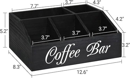 ugiftt Coffee Station Organizer for Counter, Wood Coffee Pods Holder Storage Basket, Tea Condiment Storage Organizer, Rustic Coffee Bar Decor for Coffee Accessories Organizer