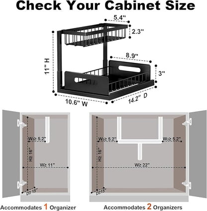REALINN Under Sink Organizer, Pull Out Cabinet Organizer, 2 Tier Metal Slide Out Shelf with L Shaped Design for Kitchen, Bathroom, Laundry, and Utility Cabinet Storage for Deep Cabinets, Black, 1 Pack