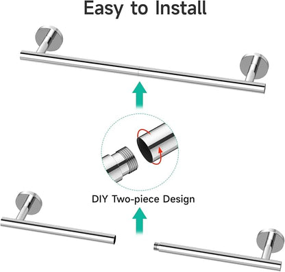 USHOWER Polished Chrome Towel Bar, 24-Inch Towel Racks for Bathroom Wall-Mounted, SUS304 Stainless Steel Towel Rod (Total Length 26-Inch)