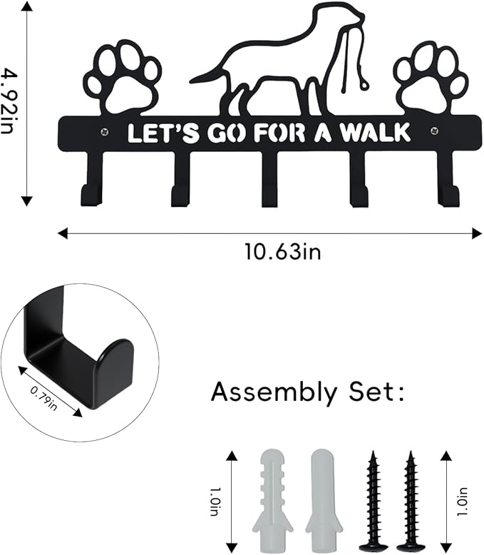 Key Holder Wall Mounted with Screws and Anchors, Black Multifunctional Key Hanger with 5 Hooks, Entryway Front Door Kitchen Hallway Garage Office