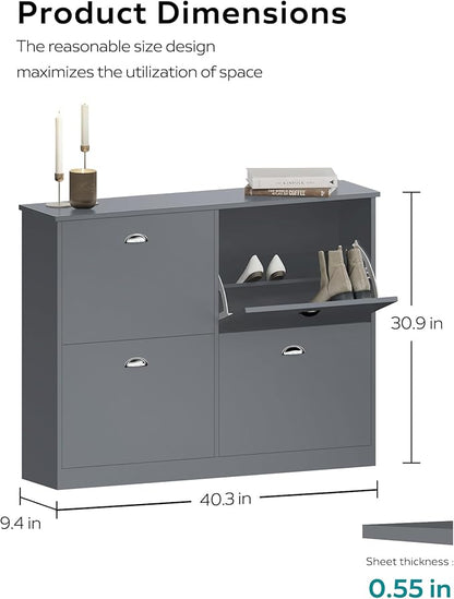 MIRROTOWEL Shoe Cabinet,Hidden Slim Narrow Shoe Rack Cabinet with 4 Drawers for Entryway, Foyer,Hallway,Bedroom,Grey