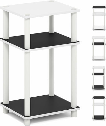 Furinno Turn-N-Tube Side Table, 3-Tier End Table with Open Shelf, Toolless Assembly Night Stand, Bedside Table, for Living Room, Bedroom, White Espresso