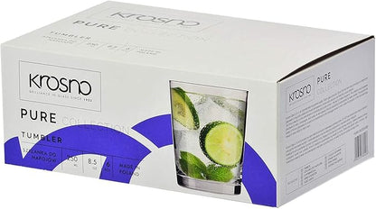 Krosno Drink Water Juice Drinking Glasses, Set of 6, 8.5 oz, Pure Collection, Ideal for Everyday Use, Drinking Glasses, Dishwasher Safe, Made in Europe