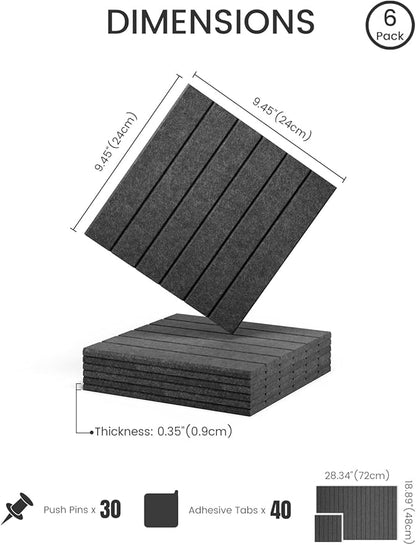 Fluxynara Felt Bulletin Board Tiles -28"x18" with 40 Adhesive Tabs, Cork Board Alternative for Office Decor, Push Pin Board Wall Organizer 6-Pack (Charcoal Gray)
