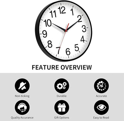 Rohioue 18 Inch Wall Clock, Modern Battery Operated Wall Clocks, Silent Non Ticking Large Analog Clock for Living Room, Office, Home, Bedroom, Kitchen, Bathroom(Black)