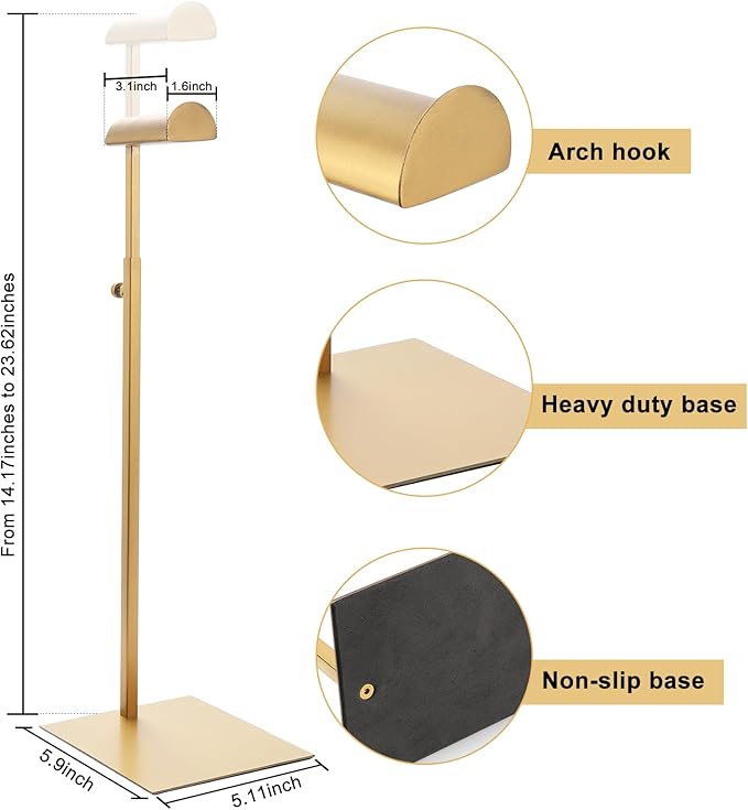 Gold Purse Display Stand, 3 Pack Heavy Duty Stainless Steel Handbag Stand, Adjustable High Bag Hanger Stand Bag Display Rack for Closet, Retail Display Stand Hanging Luxury Purses (RCS 50% Recycled Post-consumer Metal)