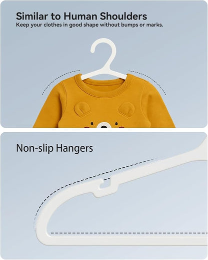 Plastic Baby Hangers, Pack of 60, Ultra Slim Closet Hangers, Non-Slip, Space-Saving, Sturdy, 11" W x 6.1" H (for Children Aged 0-6 Years), White, UAPY0660W