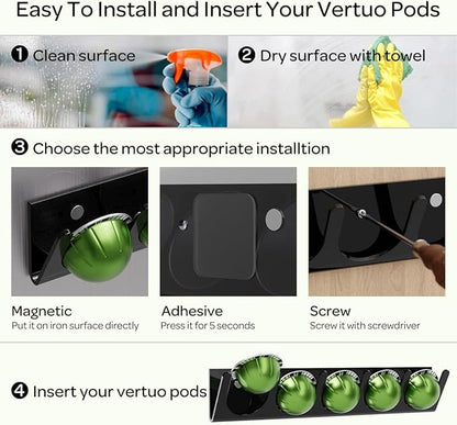 LifeMoreasy Magnetic Coffee Pods Holder for Nespresso Vertuo & Dolce Gusto, Self-Adhesive Wall Mounted Capsule Organizer for Kitchen Cabinet Fridge(4 Packs for 20 Pods)