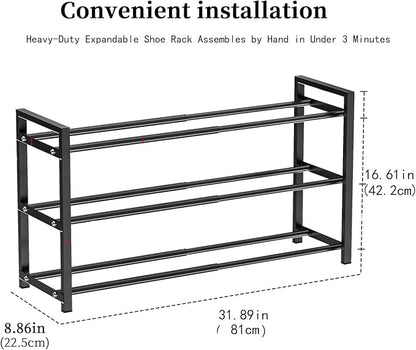 EKETE Expandable Shoe Rack,Adjustable and Stackable 3-Tier Shoe Rack Organizer, Shoe Rack for Closet,Space Saving,Metal Free Standing Shoe Rack for Entryway,Hallway,Closet Shoe Storage