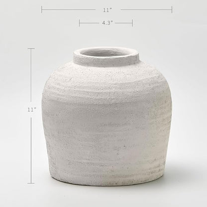 LB2 White Ceramic Large Vase, 11" Tall Zen Style vase, Terra Cotta Pitcher, Distressed Farmhouse Decor, Pottery Decorative Flower for Home Decor (B - White 11")