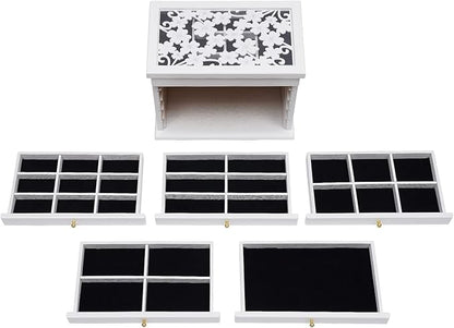 Wood Jewelry Box 6-Tier Large Jewelry Organizer Cabinet with 5 Drawers Women Girls Storage Display Case for Necklace Rings Earrings Accessories, with Mirror and Lock (Without Mirror-white)