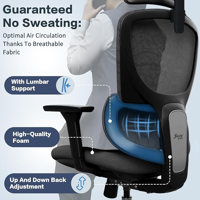 Ergonomic Office Chair Heavy Duty 1600lbs, High Back Desk Chair with 4D Armrests, Dual Back Support, Big & Tall Computer Chair, Sliding Seat, Adjustable Headrest & Lumbar, 135° Reclining (Black)
