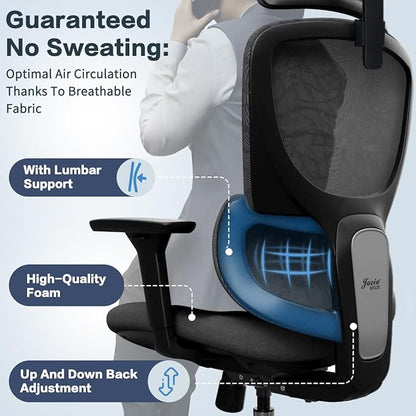 Ergonomic Office Chair Heavy Duty 1600lbs, High Back Desk Chair with 4D Armrests, Dual Back Support, Big & Tall Computer Chair, Sliding Seat, Adjustable Headrest & Lumbar, 135° Reclining (Navy)