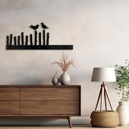 SIGNLEADER Metal Wall Art Decor Birds on a Fence Minimalist Modern Abstract Wall Sculpture Hangings Home Decoration for Living Room, Bedroom, Bathroom, Kitchen, Outdoor - 18" Black