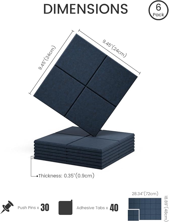 Fluxynara Felt Bulletin Board Tiles -28"x18" Cork Board Alternative for Office Decor, Push Pin Board Wall Organizer 6-Pack-Navy Blue