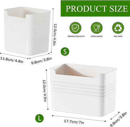 5 Pack Refrigerator Organizer Box, Plastic Refrigerator Side Door Storage Containers, Space-Saving Organizer Bins for Refrige, Refrige Drawers for Fruit and Vegetable (White, S×3+L×2)
