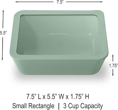 BRIVARA HOME Ceramic Coated Glass Food Storage Container | No PTFE, PFOA, PFAS, and BPA | Reusable Non Toxic Meal Prep Container with Glass Lid | Easy To Store | 3 Cup Rectangle [Willow]