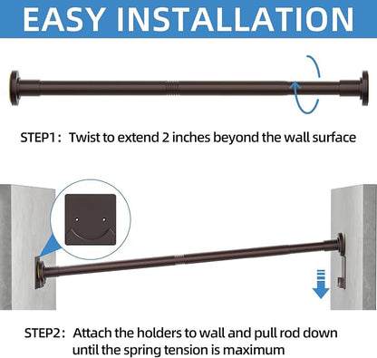 CorkLatta Matte Bronze Shower Curtain Rod,1 Inch Diameter Stainless Steel Adjustable Spring Tension Rods 32 to 92",with Holders,Anti-Slip,Curtain Rods No Drilling(1 Pack)