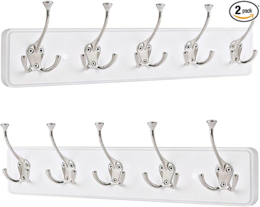 IBosins 2 Pack Coat Rack Wall Mount, 17'' Rustic Wooden Coat Hanger, Heavy Duty Metal Coat Hooks Rail for Entryway Closet Bathroom Coat Jacket Scarf Towel Hat