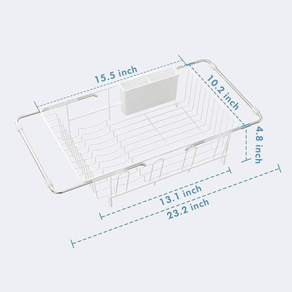 JASIWAY Dish Drying Rack in Sink, Small Dish Drainers for Inside Sink, Over The Sink Dish Racks, Stainless Steel Drying Rack with Utensil Holder, White