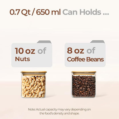 ComSaf 0.7 Qt Glass Food Storage Jars Set of 9, Clear Glass Storage Containers with Lids, Pantry Organization Jar, Spice, Blooming Tea, Oat, Coffee and Sugar Container, Small Canister Set for Kitchen