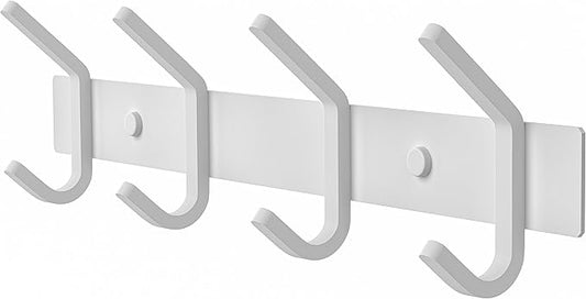 White Coat Rack Wall Mount – 12 Inch Stainless Steel Hook Rail with 4 Heavy Duty Double Coat Hooks – Wall Mounted Coat Hanger for Entryway, Bathroom, Bedroom, Towel, Hat Organizer